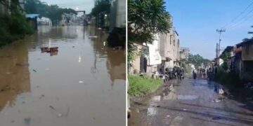 Banjir Lumpuhkan Jalan Raya Dayeuhkolot Kabupaten Bandung