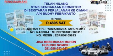 Pengumuman Telah Hilang STNK Motor di Sekitaran Perjalanan ke Cimahi
